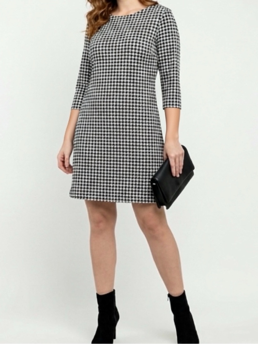 Spense Black & White Houndstooth Long Sleeve Sheath Dress